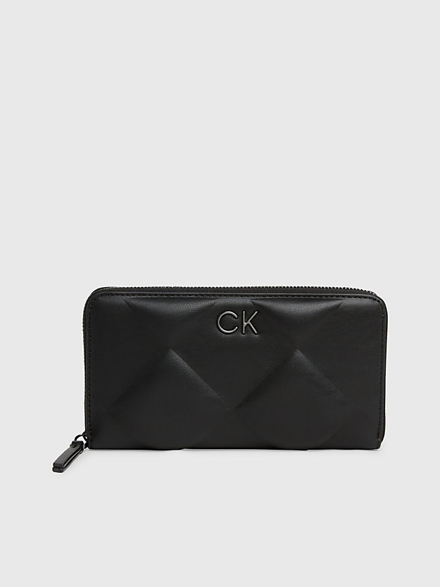 ck black large quilted zip around wallet for women calvin klein
