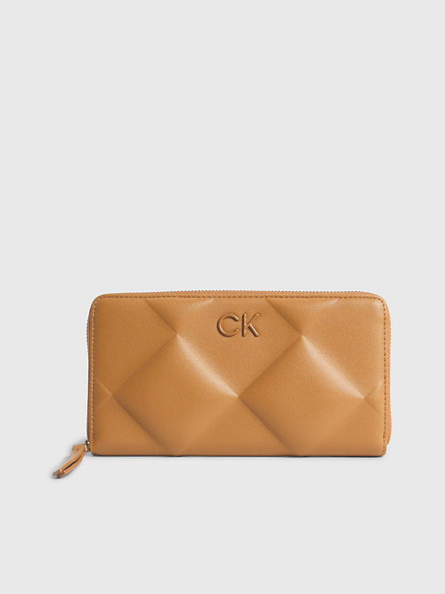 brown large quilted zip around wallet for women calvin klein