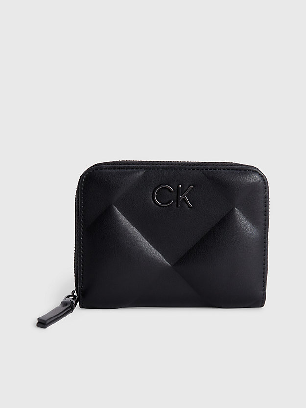 CK BLACK Portafoglio con zip integrale trapuntato RFID da donna CALVIN KLEIN