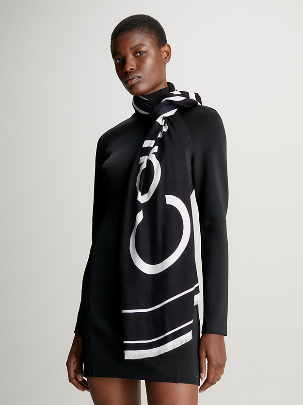 ck black / white logo jacquard scarf for women calvin klein