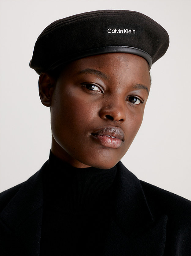 ck black wool blend beret hat for women calvin klein