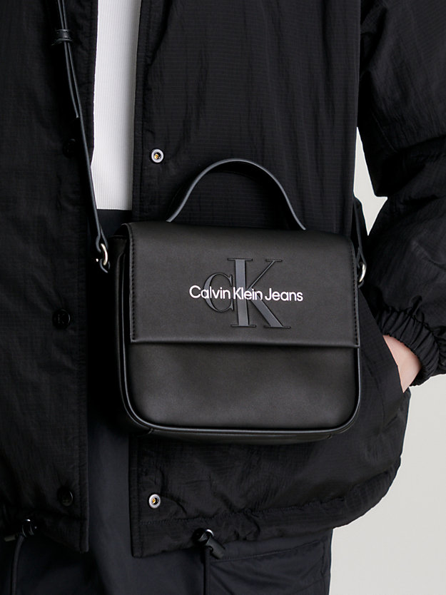 black/metallic logo crossbody bag for women calvin klein jeans