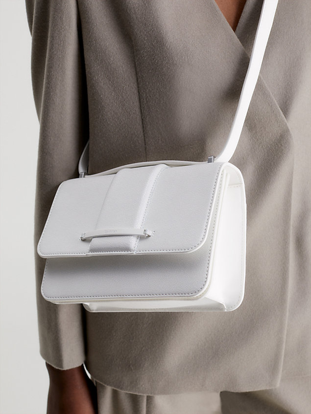 white crackle shoulder bag for women calvin klein