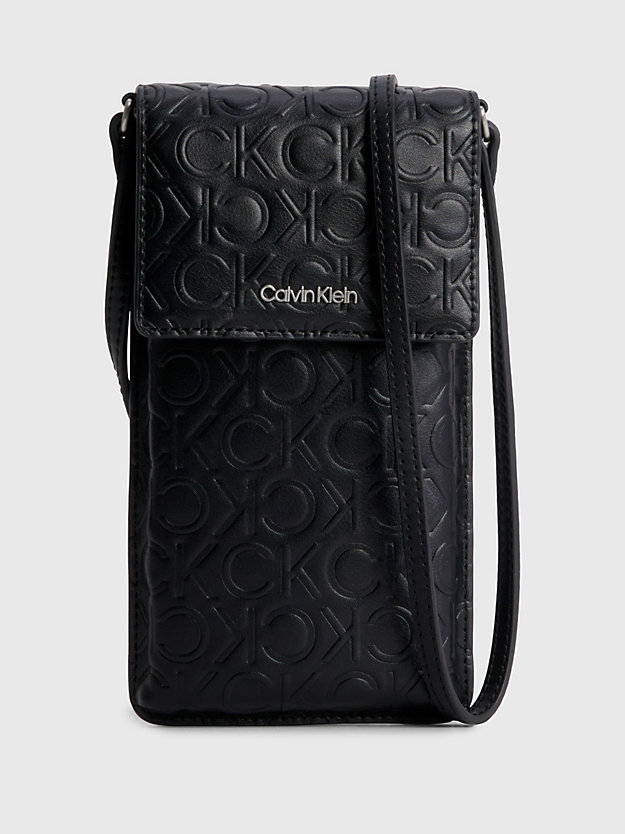 black mono recycled crossbody phone bag for women calvin klein