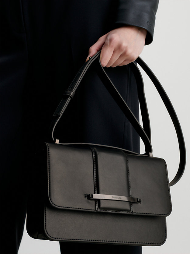 ck black faux leather shoulder bag for women calvin klein
