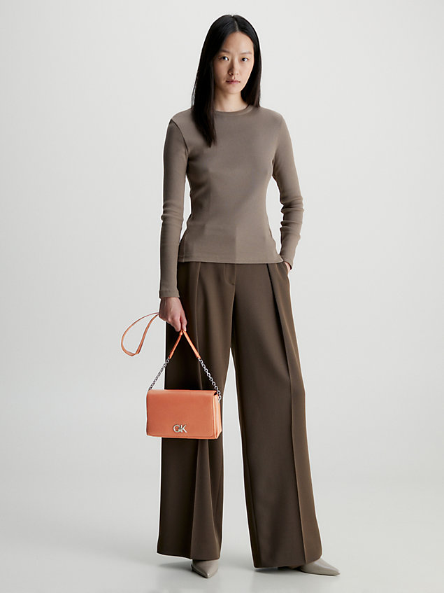 brown faux leather shoulder bag for women calvin klein