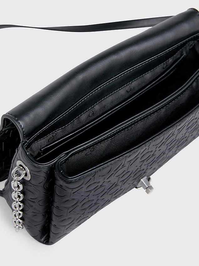black faux leather shoulder bag for women calvin klein