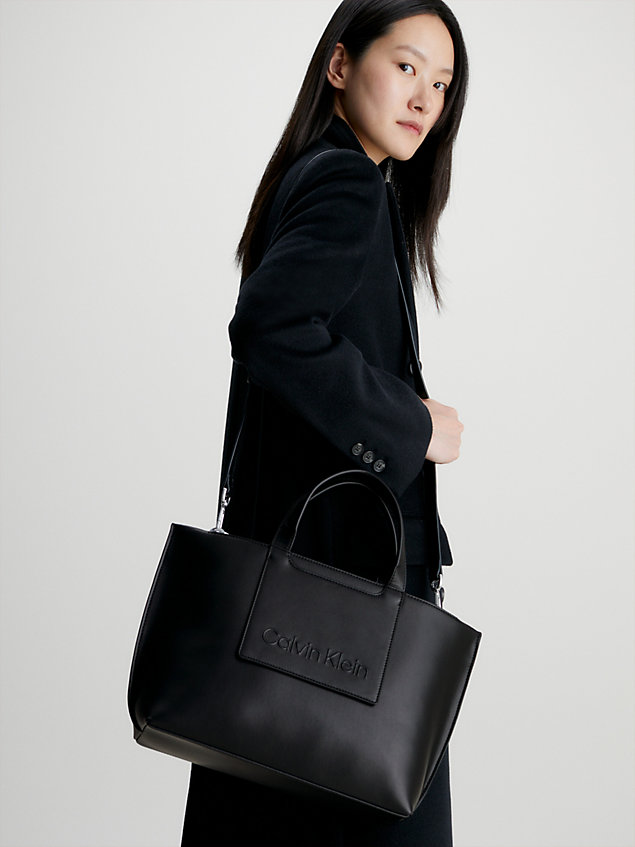 black faux leather tote bag for women calvin klein