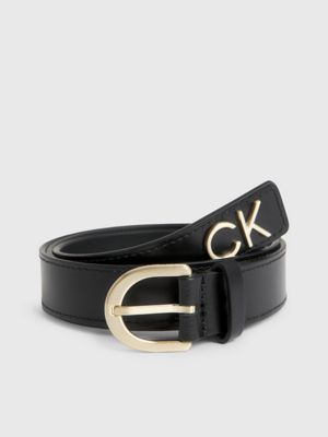 CALVIN KLEIN JEANS - Women's leather belt with monogram plaquette -  K60K610593BDS - Black