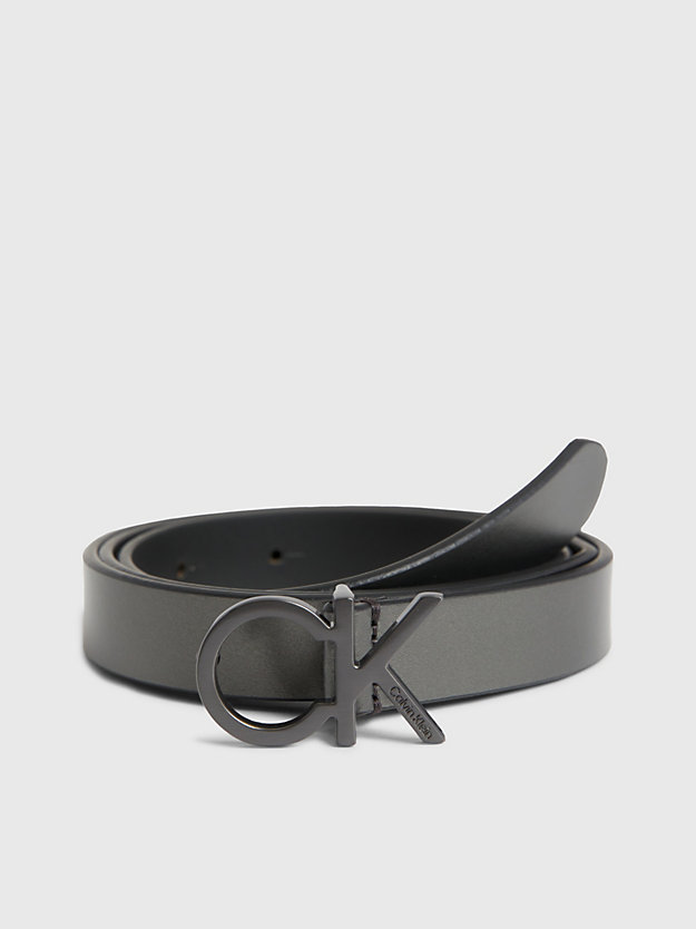 gunmetal leather logo belt for women calvin klein