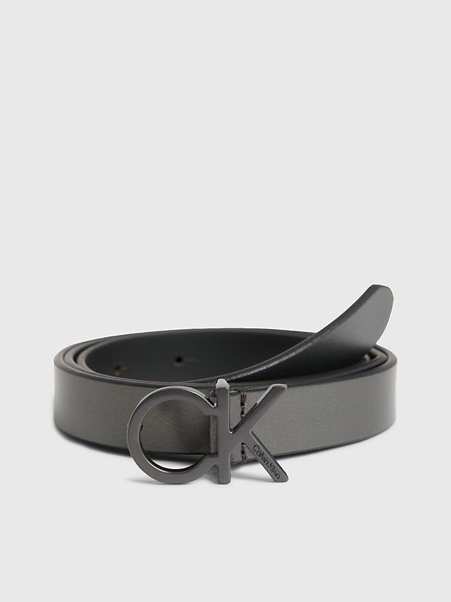 grey leather logo belt for women calvin klein