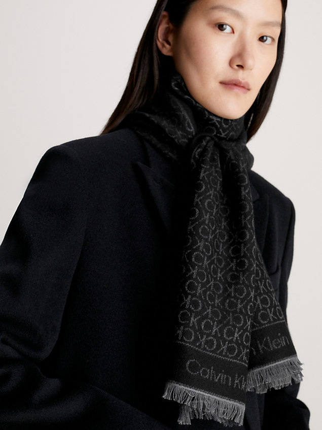 black wollen sjaal van jacquard met logo voor dames - calvin klein