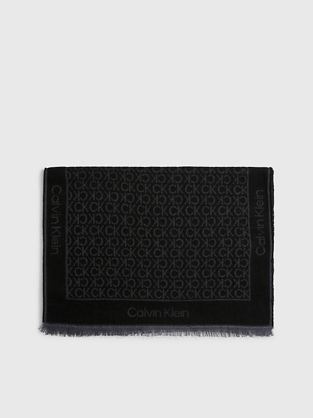 ck black wollen sjaal van jacquard met logo voor dames - calvin klein