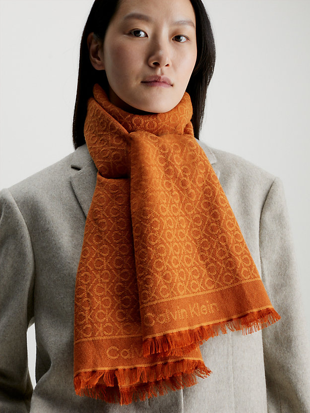 autumn leaf wool logo jacquard scarf for women calvin klein