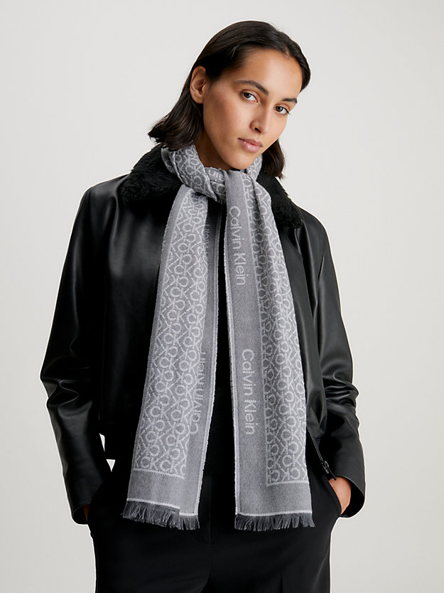 mid grey heather wool logo jacquard scarf for women calvin klein