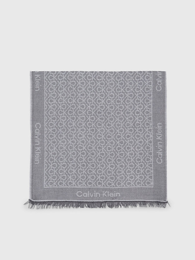 mid grey heather wollen sjaal van jacquard met logo voor dames - calvin klein