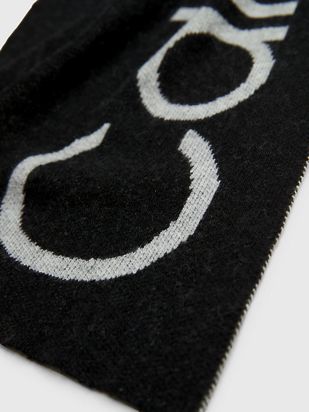 black sjaal van wolmix met logo voor dames - calvin klein