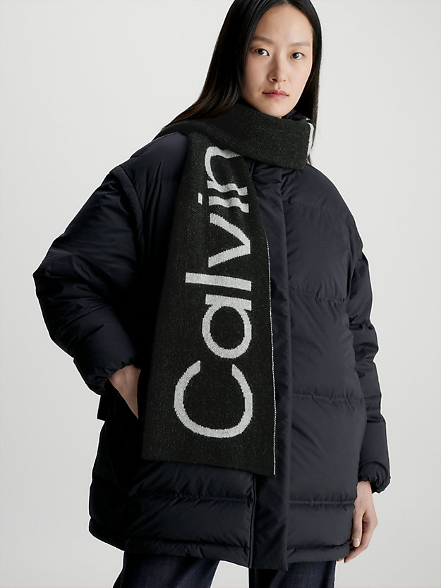 écharpe en laine mélangée avec logo ck black pour femmes calvin klein