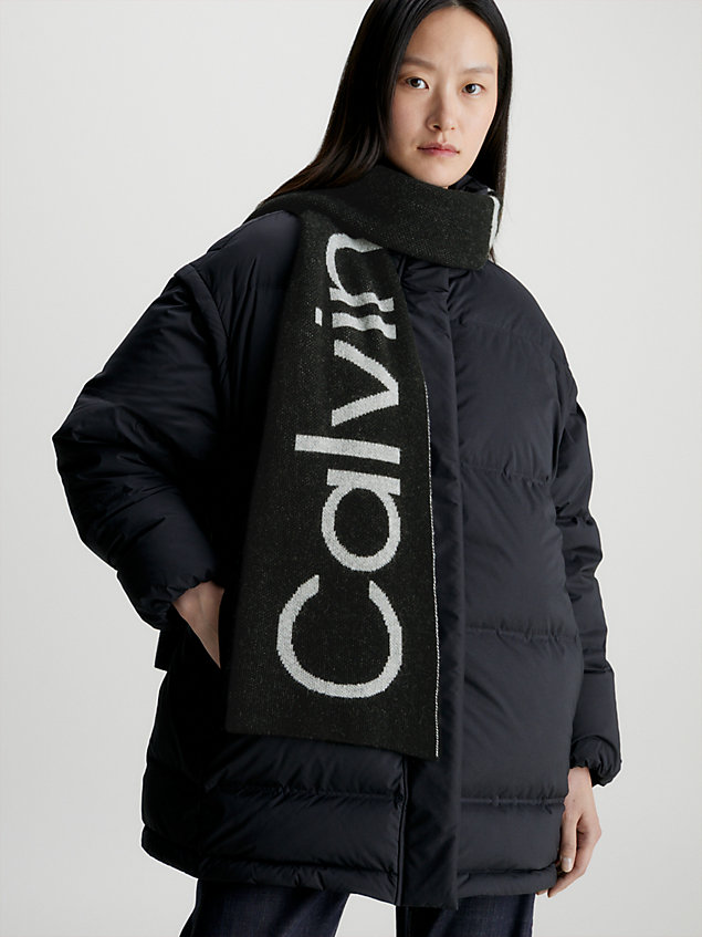 black wool blend logo scarf for women calvin klein