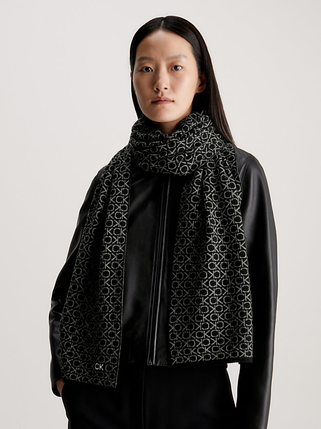 ck black/mono wool blend logo scarf for women calvin klein