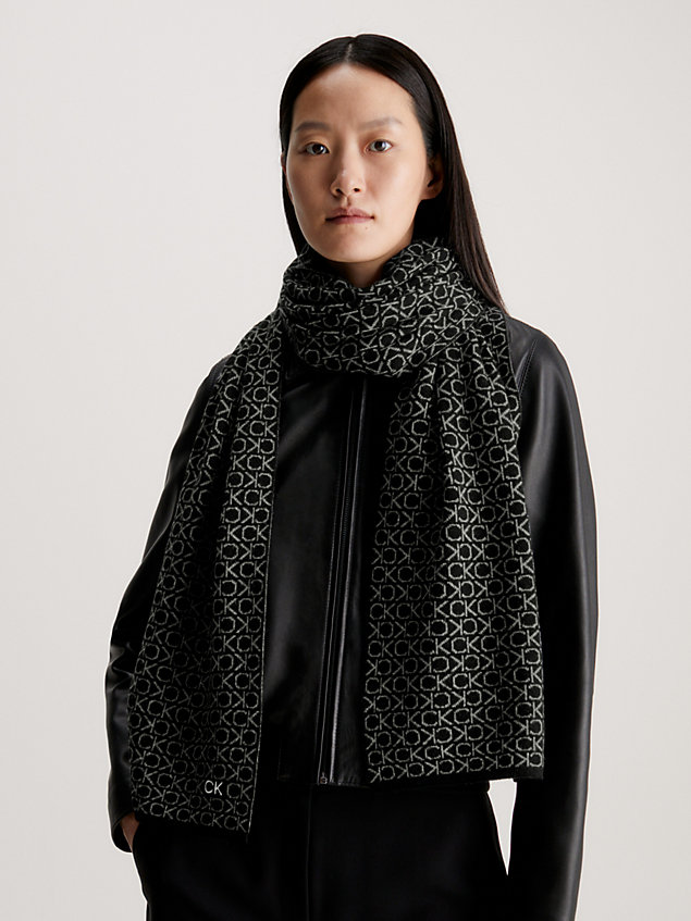 sciarpa con logo in misto lana black da donna calvin klein