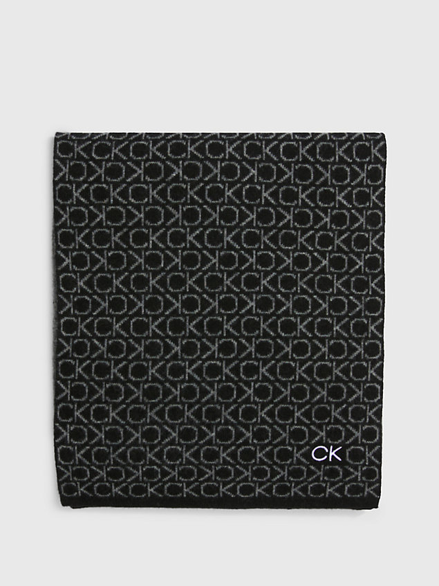 black szalik z mieszanki wełny z logo dla kobiety - calvin klein