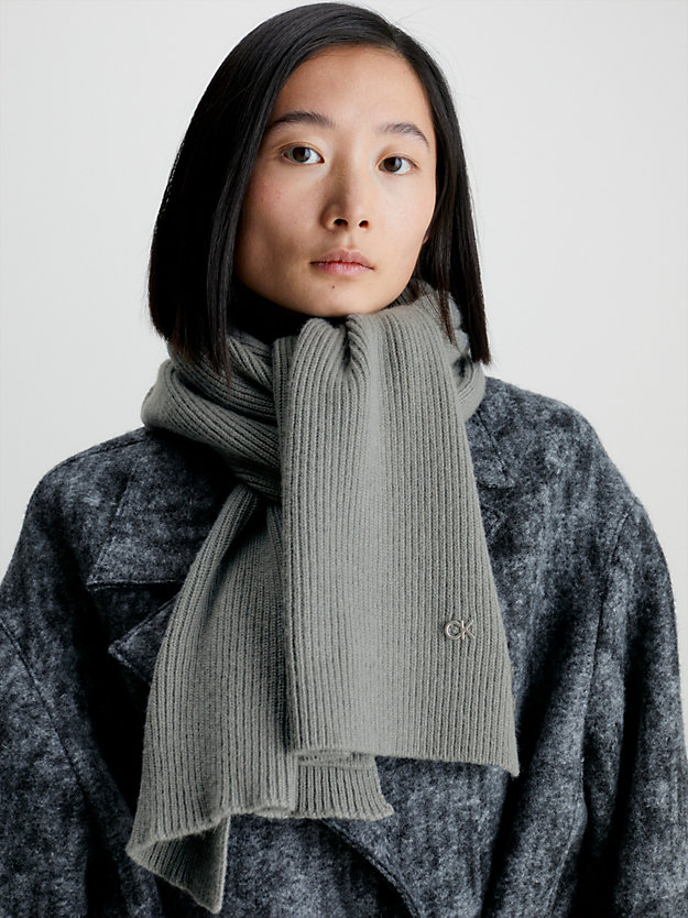 mid grey heather wool blend scarf for women calvin klein
