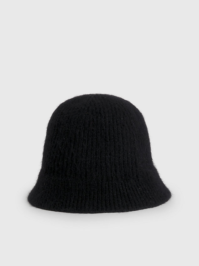 black wool blend knit bucket hat for women calvin klein