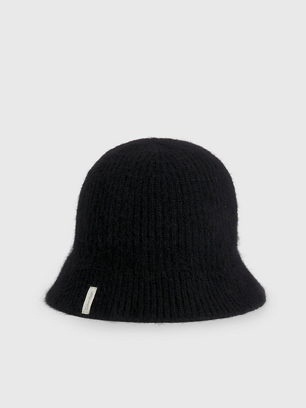 ck black dzianinowy kapelusz bucket hat z mieszanki wełny dla kobiety - calvin klein
