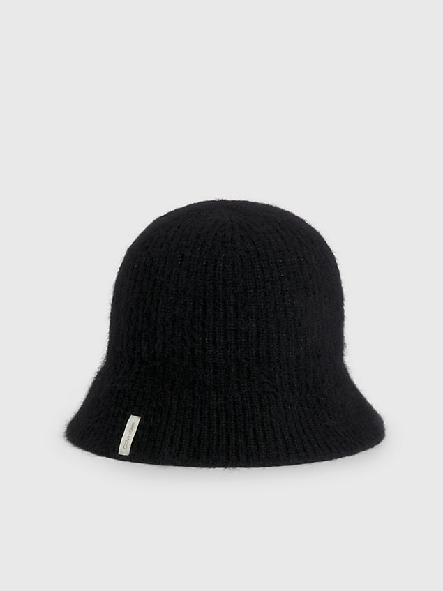 black dzianinowy kapelusz bucket hat z mieszanki wełny dla kobiety - calvin klein