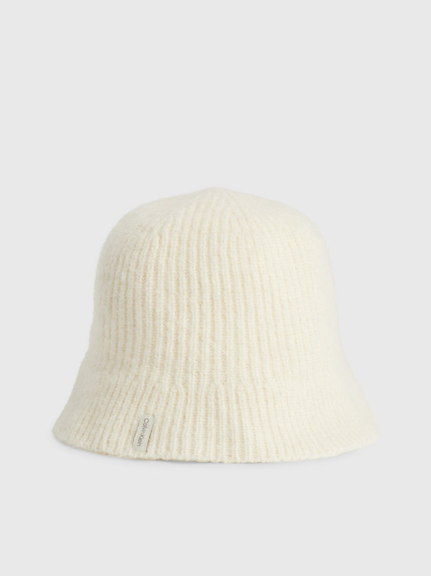 marshmallow gebreide bucket hat van wolmix voor dames - calvin klein