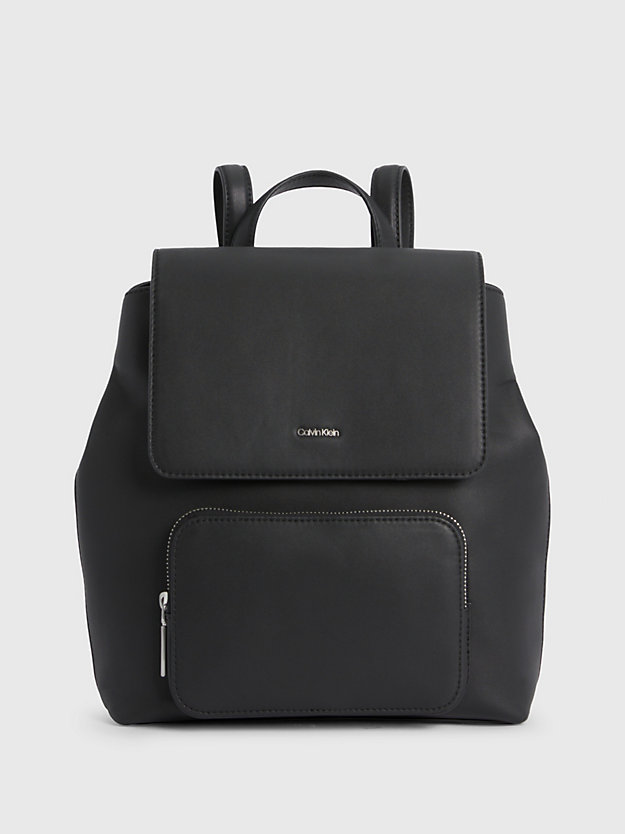 ck black faux leather flap backpack for women calvin klein
