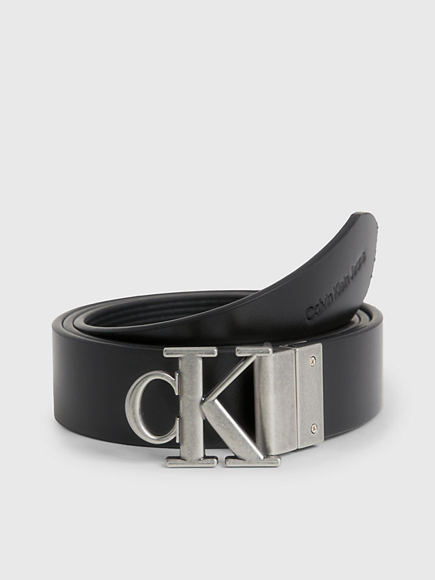 black solid / black texture reversible logo belt for women calvin klein jeans