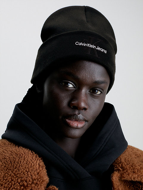 bonnet avec logo black pour femmes calvin klein jeans