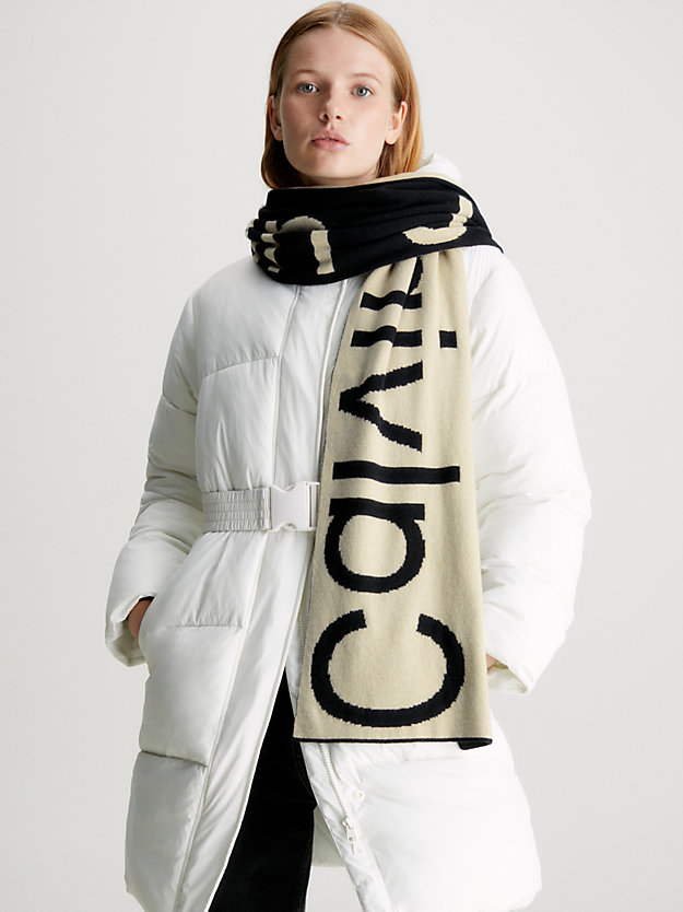 black wool blend logo scarf for women calvin klein jeans