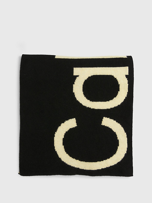 black sjaal van wolmix met logo voor dames - calvin klein jeans