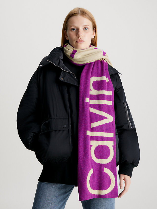 purple sjaal van wolmix met logo voor dames - calvin klein jeans