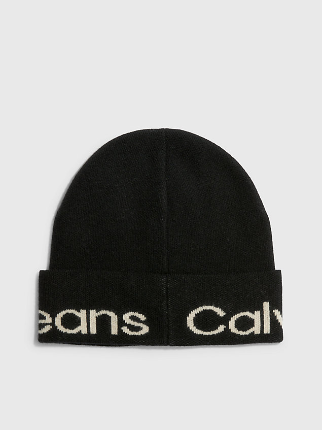 black czapka z logo z mieszanki wełny dla kobiety - calvin klein jeans