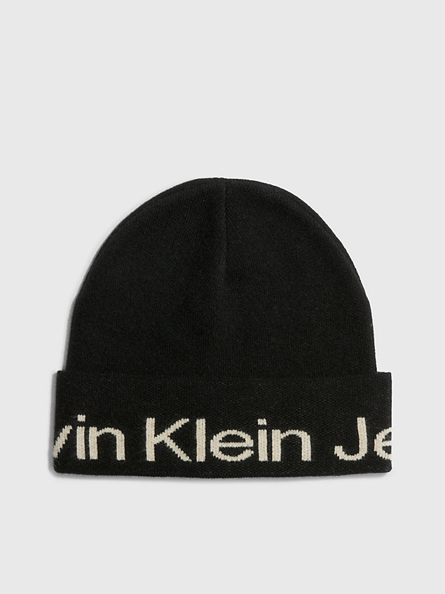 black czapka z logo z mieszanki wełny dla kobiety - calvin klein jeans