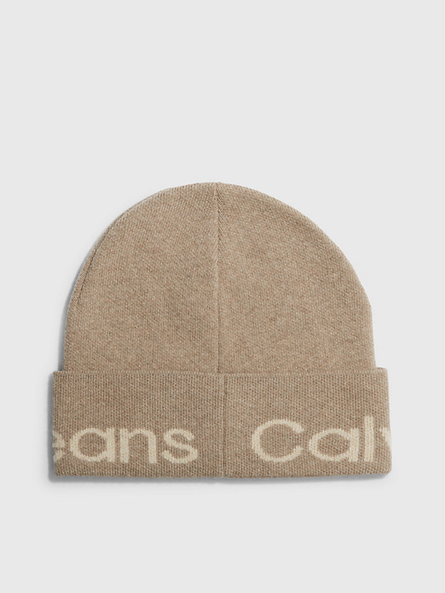 bonnet en laine mélangée avec logo plaza taupe pour femmes calvin klein jeans