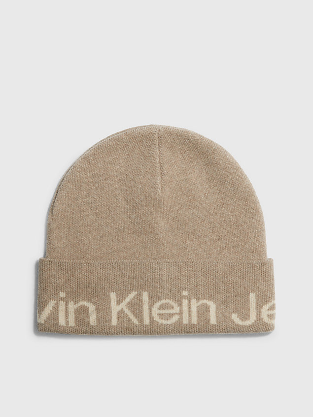 grey czapka z logo z mieszanki wełny dla kobiety - calvin klein jeans