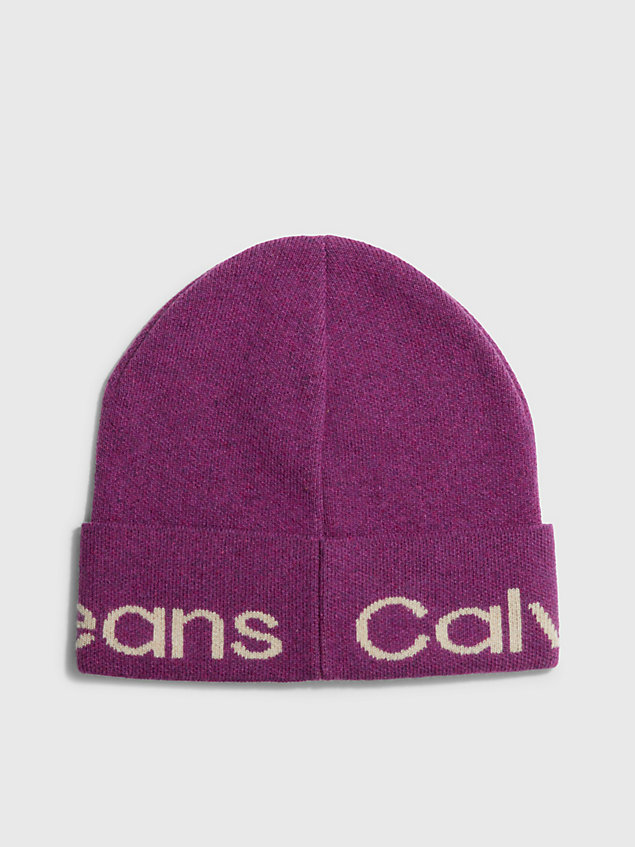 purple wool blend logo beanie for women calvin klein jeans