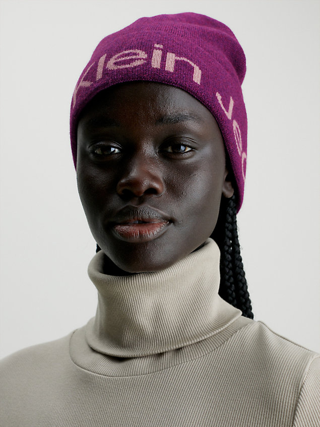 bonnet en laine mélangée avec logo purple pour femmes calvin klein jeans