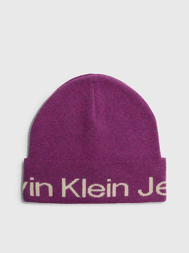 purple wool blend logo beanie for women calvin klein jeans