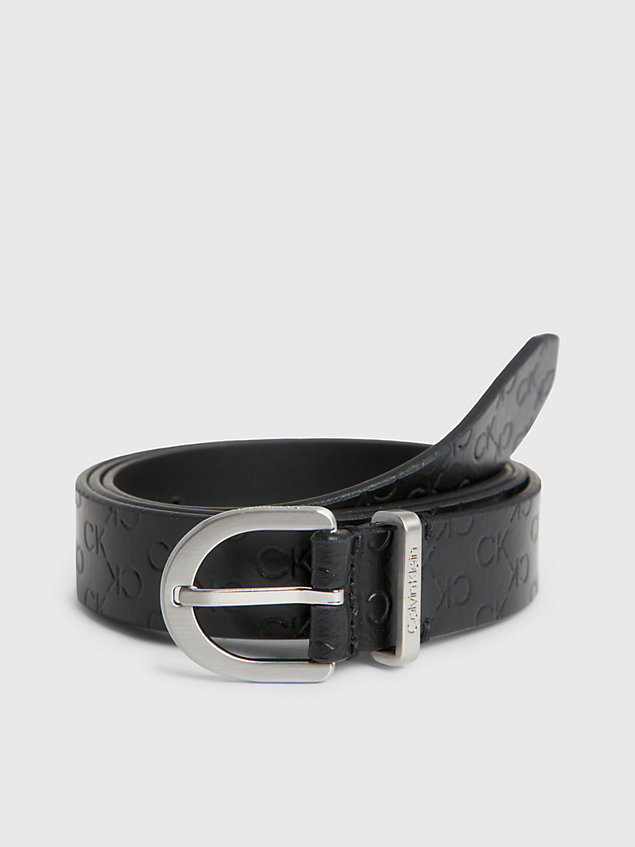 black leather logo belt for women calvin klein
