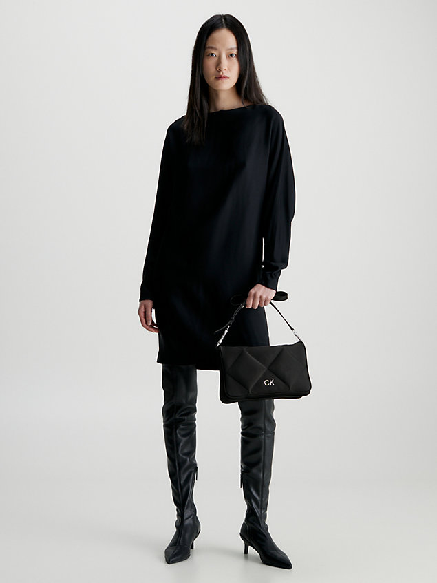 black satin quilted shoulder bag for women calvin klein