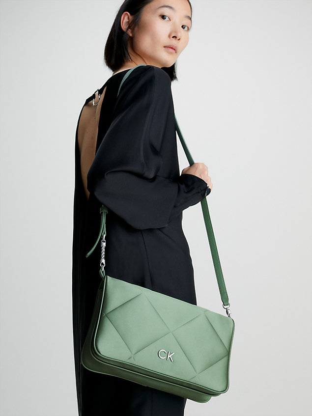 green satin quilted shoulder bag for women calvin klein