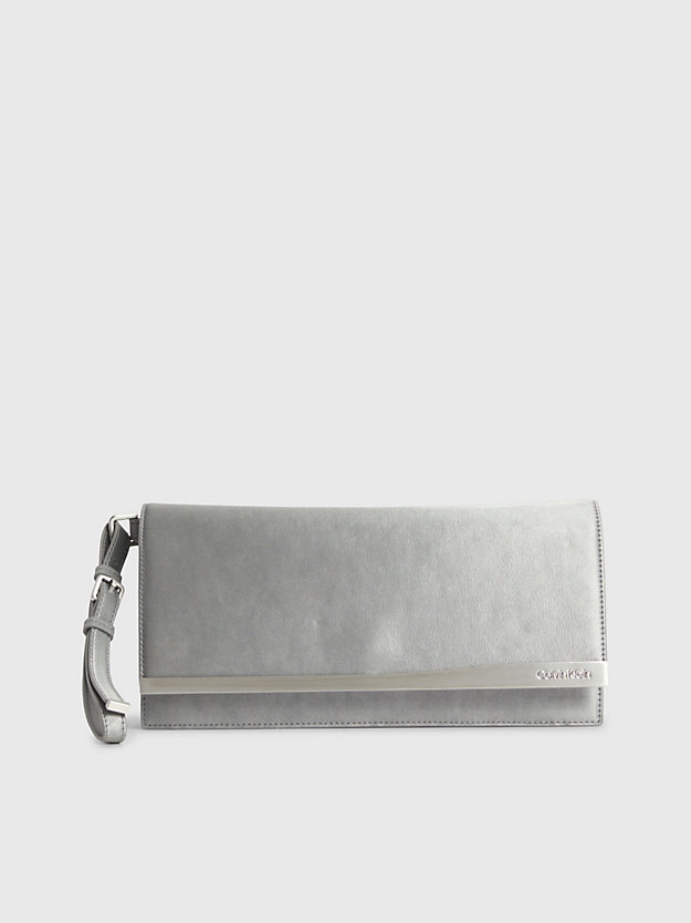 silver metallic clutch bag for women calvin klein