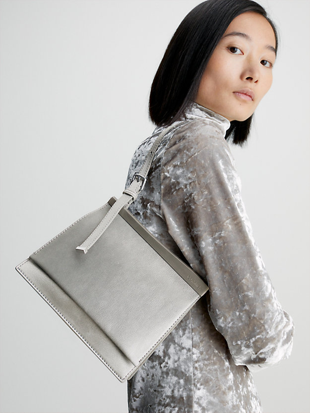 silver small metallic shoulder bag for women calvin klein