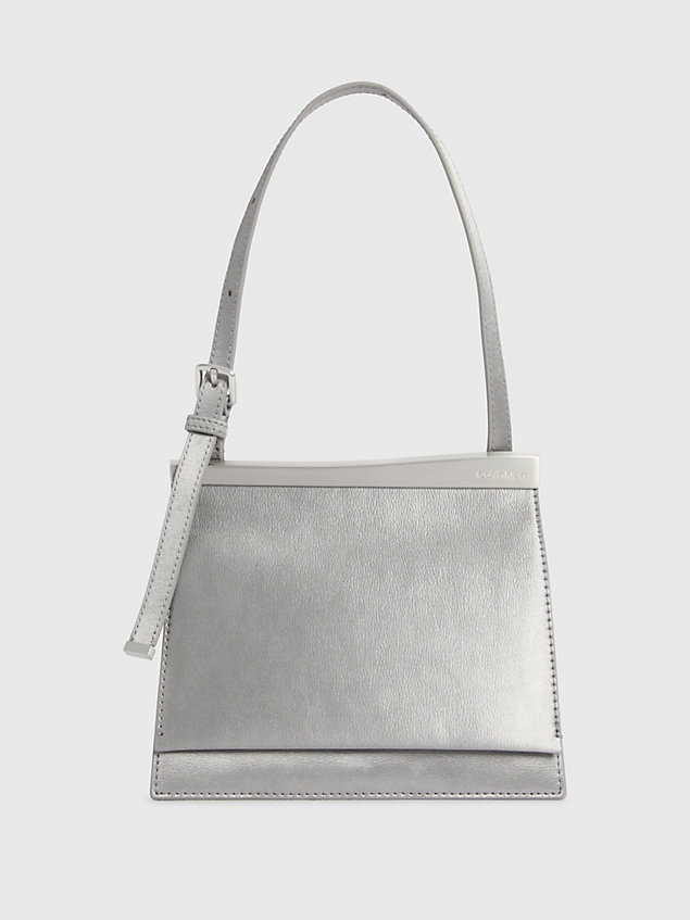 grey small metallic shoulder bag for women calvin klein